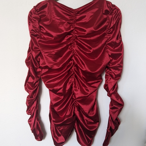 NWT Marc New York Women's Ruched long sleeve satin Blouse size L Red ♥️ - Picture 4 of 10